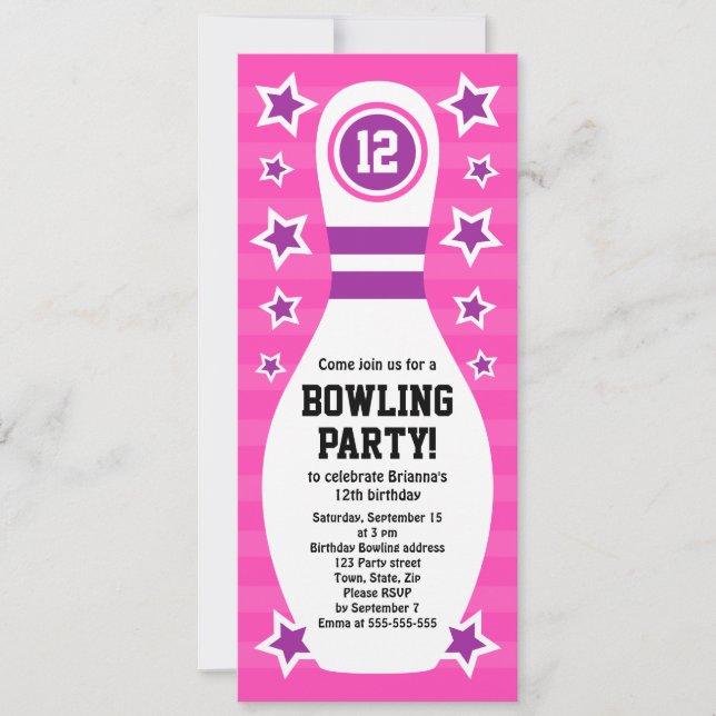 Bowling Button Geburtstagsfeier mit Stars Einladung (Vorderseite)