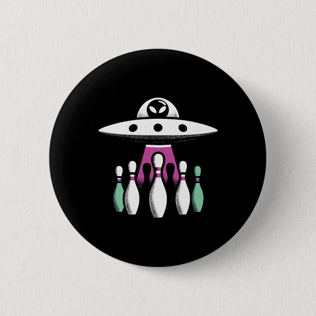 Bowling Buttone Entführung Alien Ufo - Funny Alien Button (Vorderseite)