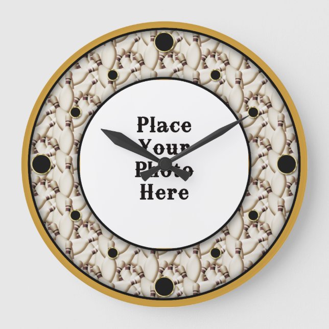 Bowling-Buttone rahmen Ihre Foto-Uhr Große Wanduhr (Vorderseite)