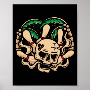 Bowling Buttone Retro Skelett Kopf Bowling Ll Poster