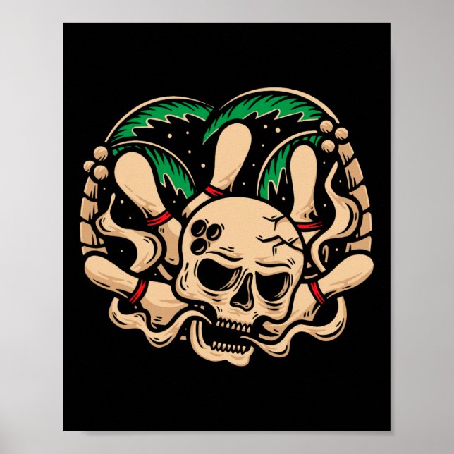 Bowling Buttone Retro Skelett Kopf Bowling Ll Poster (Vorne)