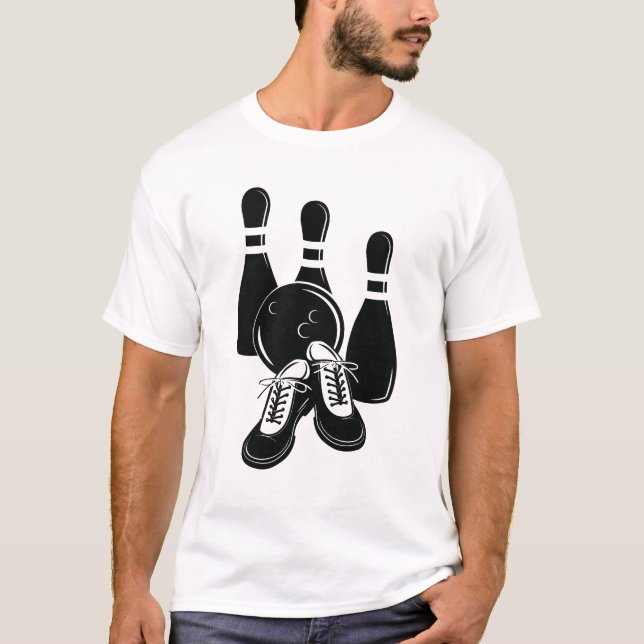 Bowling Buttone Schuhe und Ball Sportart T-Shirt (Vorderseite)