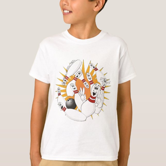 Bowling Buttone Strike Cartoon T-Shirt (Vorderseite)