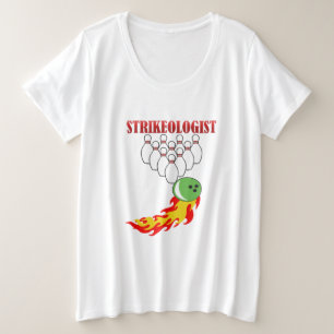 Bowling Buttone und Ball mit dem Wort STRIKEOLOGIS Große Größe T-Shirt