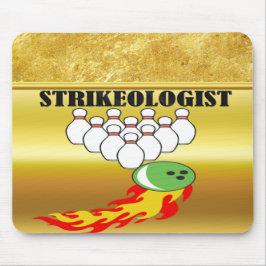Bowling Buttone und Ball mit dem Wort STRIKEOLOGIS Mousepad
