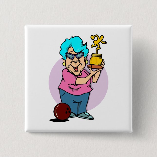 Bowling Champ granny Cartoon Button (Vorderseite)