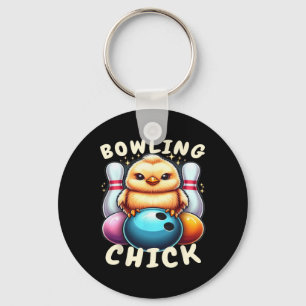 Bowling Chick-en Zehn Button Funny Women's Bowling Schlüsselanhänger