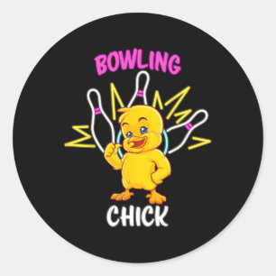 Bowling Chick Funny Chicken Sports Athlete Runder Aufkleber