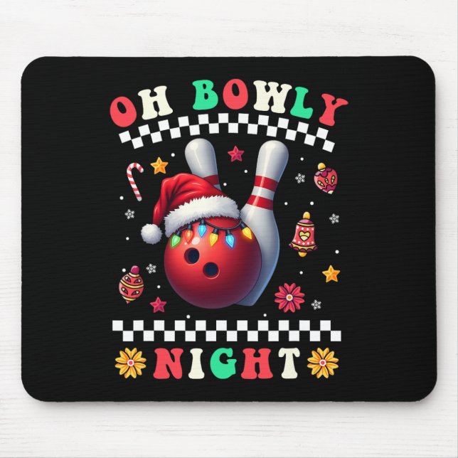 Bowling Christmas Oh Bowly Night Weihnachtsmannmüt Mousepad (Vorne)
