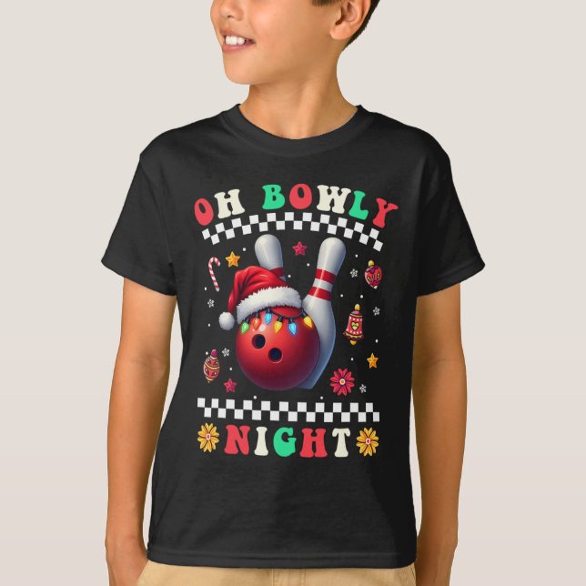 Bowling Christmas Oh Bowly Night Weihnachtsmannmüt T-Shirt (Vorderseite)