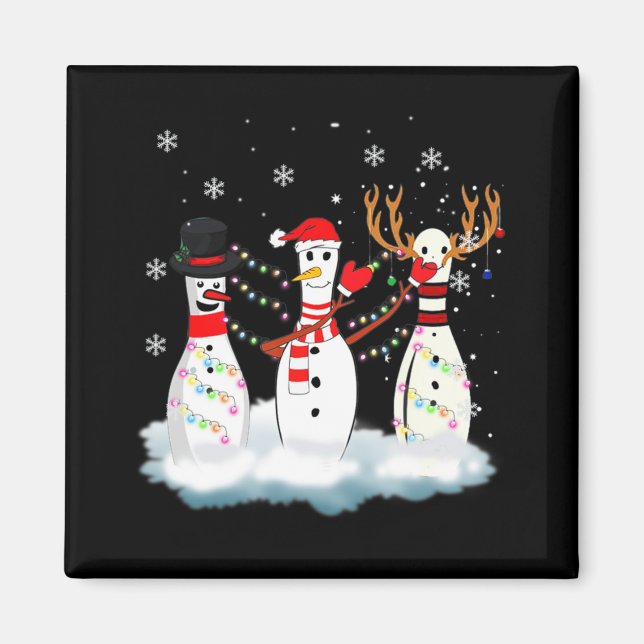Bowling Christmas Pajama Lights Reindeer Santa Fun Magnet (Vorne)