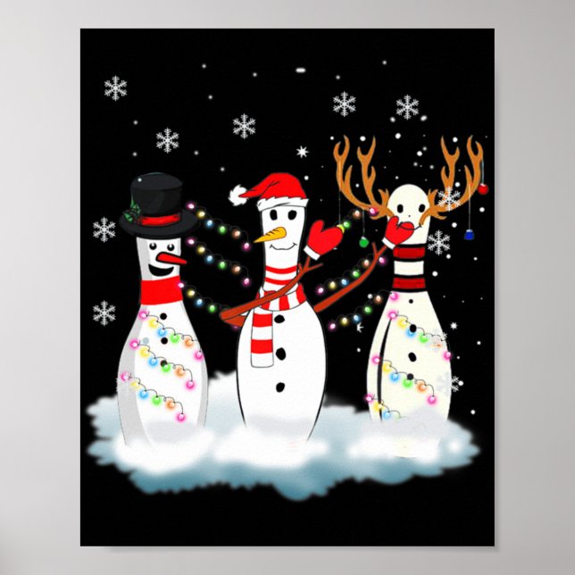 Bowling Christmas Pajama Lights Reindeer Santa Fun Poster (Vorne)