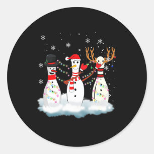 Bowling Christmas Pajama Lights Reindeer Santa Fun Runder Aufkleber
