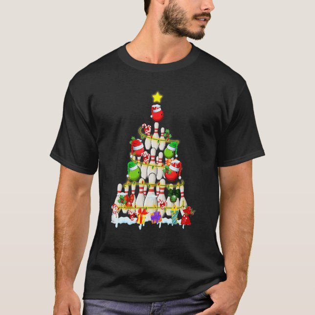 Bowling Christmas Tree  Bowling Player Xmas Light  T-Shirt (Vorderseite)