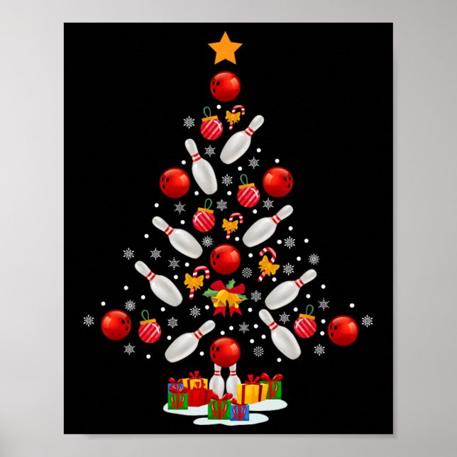 Bowling Christmas Tree Funny Bowling Lovers Novelt Poster (Vorne)