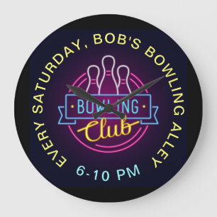 Bowling Club Neon Style Signs Benutzerdefinierter  Große Wanduhr