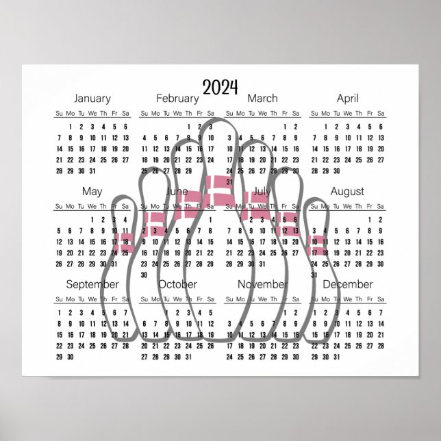 Bowling-Design 2024 Kalenderposter  Poster (Vorne)