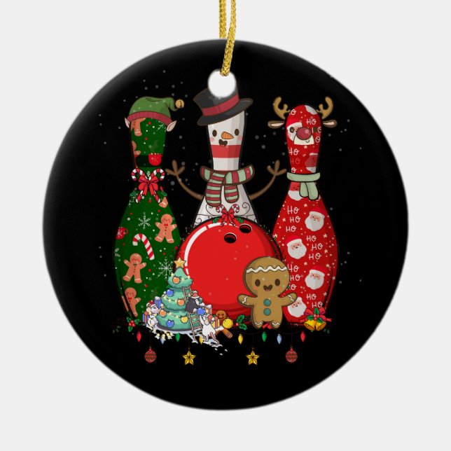 Bowling drei Buttone frohe Weihnachten für Bowler  Keramik Ornament (Vorne)