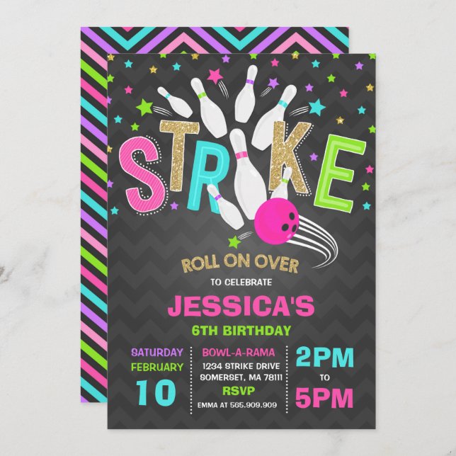 Bowling Einladung Bowling Birthday Party Strip (Vorne/Hinten)