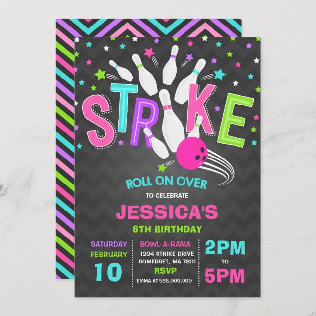Bowling Einladung Bowling Birthday Party Strip (Vorne/Hinten)
