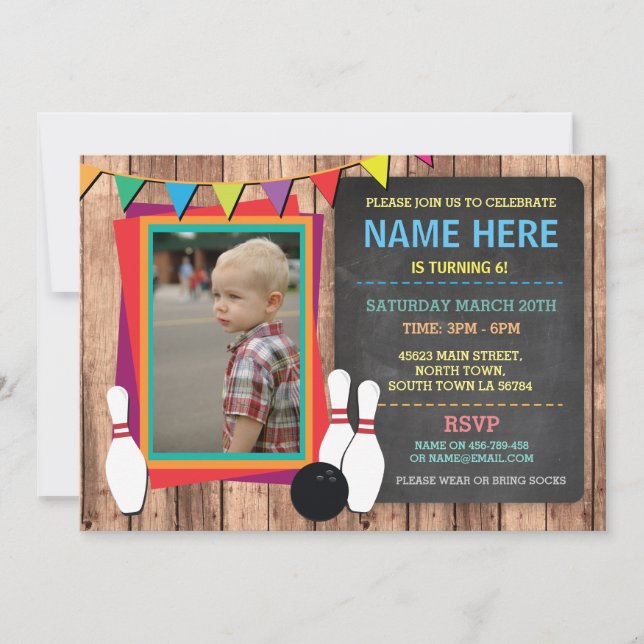 Bowling Einladung Foto Bowl Chalkboard Einladung (Vorderseite)