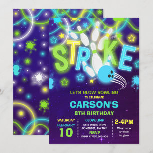 Bowling Einladung Glow Neon Bowling Geburtstag