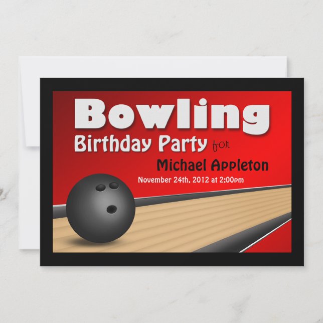 Bowling - Einladungen zur Roten Geburtstagspartei (Vorderseite)