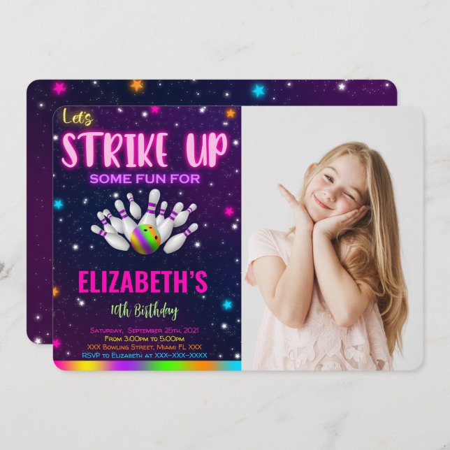 Bowling Foto Einladung (Vorne/Hinten)