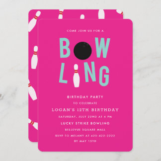 Bowling Fun Kids Geburtstagsparty Invitation_Pink Einladung