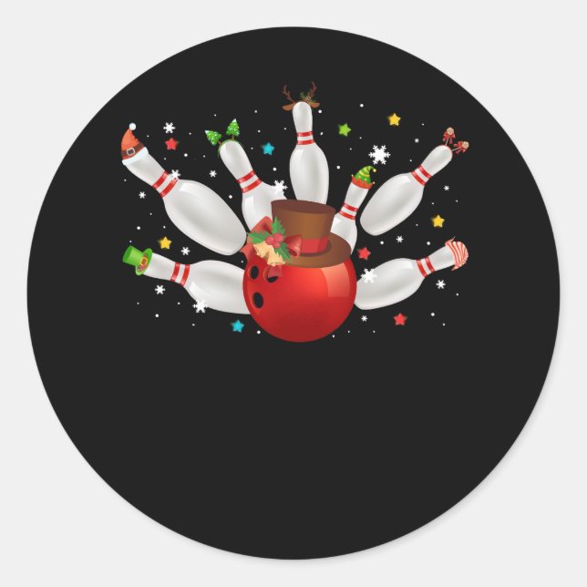 Bowling Game Christmas Bowler Weihnachtsmannmütze  Runder Aufkleber (Vorderseite)