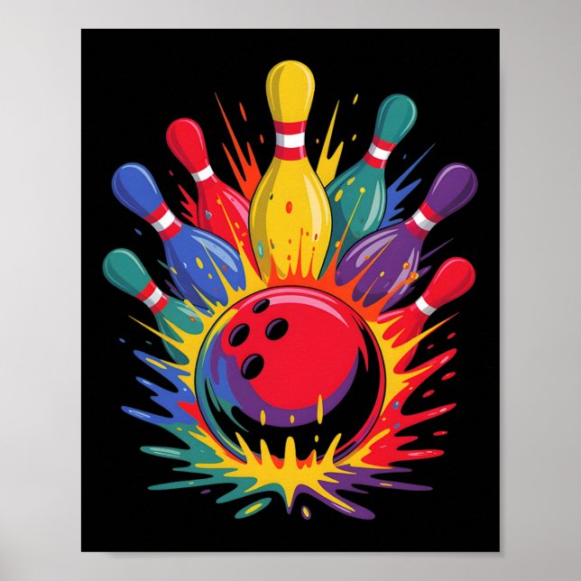 Bowling Game Day Bowler Niedlich Colorsplash Poster (Vorne)