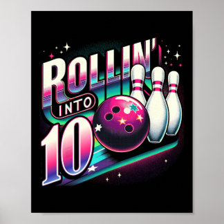 Bowling-Geburtstags-Rollin-In 10 Party 10. Geburts Poster