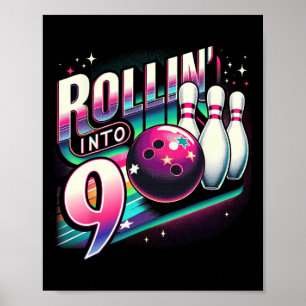 Bowling-Geburtstags-Rollin-into-9-Party 9. Geburts Poster