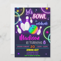 Bowling-Geburtstagseinladung Neon Glow Party einla