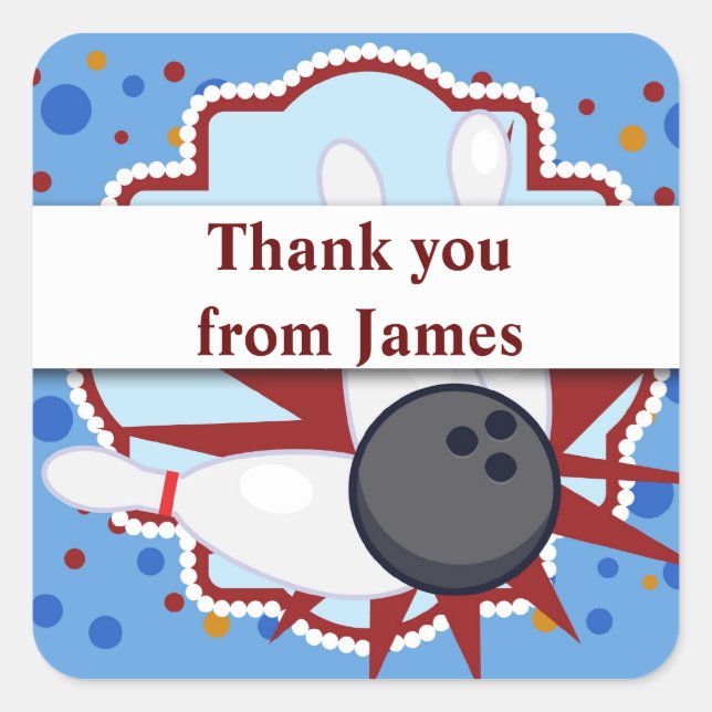 Bowling Geburtstagsparty danke Ihnen Quadratischer Aufkleber (Vorderseite)