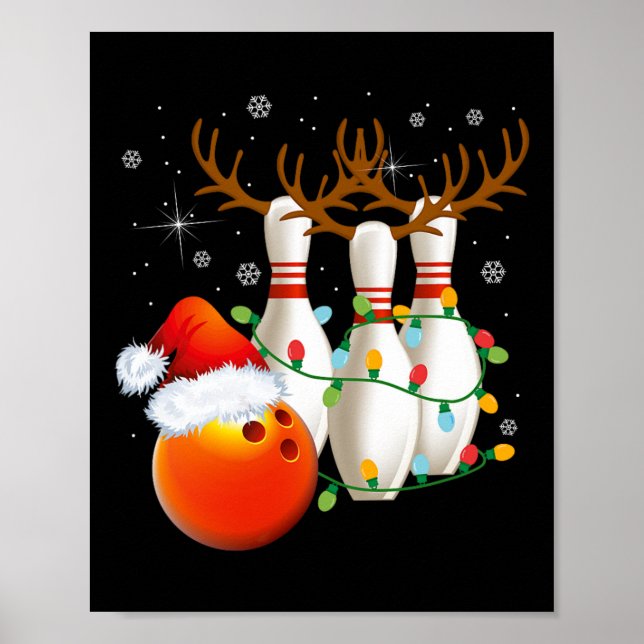 Bowling Gifts Christmas Bowling Weihnachtsmannmütz Poster (Vorne)
