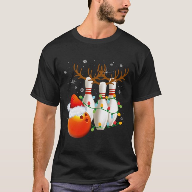 Bowling Gifts Christmas Bowling Weihnachtsmannmütz T-Shirt (Vorderseite)