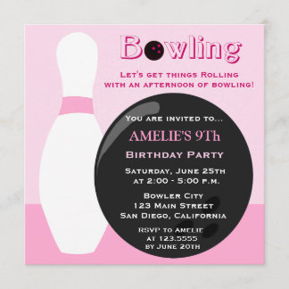 Bowling Girl Birthday Party Einladung