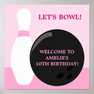 Bowling Girl Birthday Party Poster