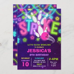 Bowling Glow Neon Bowling Geburtstag Einladung