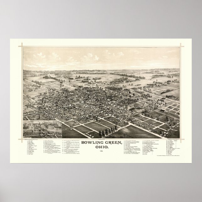 Bowling Green, OH Panoramablick - 1888 Poster (Vorne)