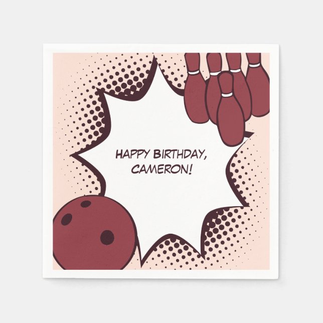 Bowling Happy Birthday Name Paper Serviette (Vorderseite)