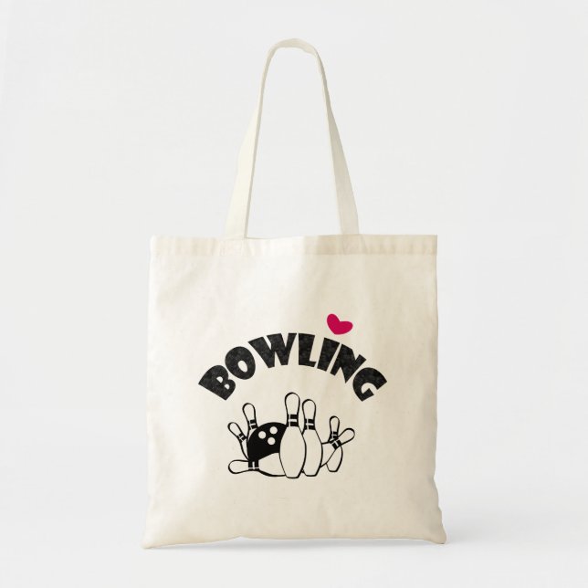 Bowling Heart Buttone und Ball B&W Tragetasche (Vorne)