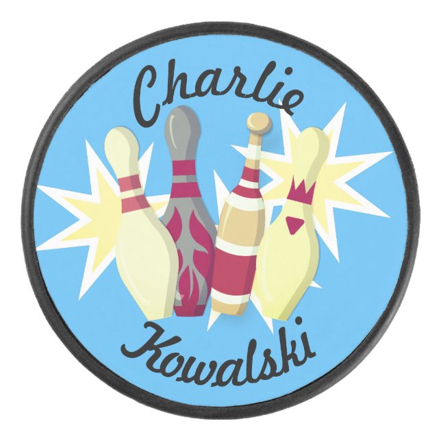 Bowling im Vintagen Stil Eishockey Puck (Vorderseite)