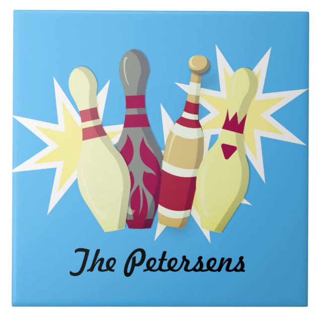 Bowling im Vintagen Stil Fliese (Vorderseite)