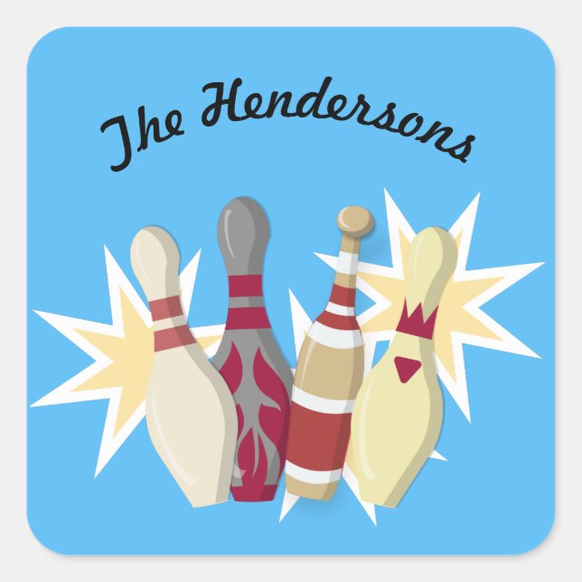 Bowling im Vintagen Stil Quadratischer Aufkleber (Vorderseite)