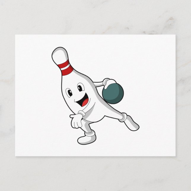 Bowling-Kegel beim Bowling mit Bowlingkugel Postkarte (Vorderseite)
