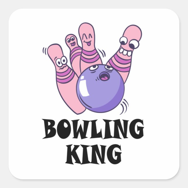 Bowling King Childrens Geburtstagspartei Quadratischer Aufkleber (Vorderseite)