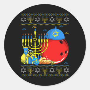 Bowling Ll Menorah und Dreidel Ugly Hanukkah Runder Aufkleber