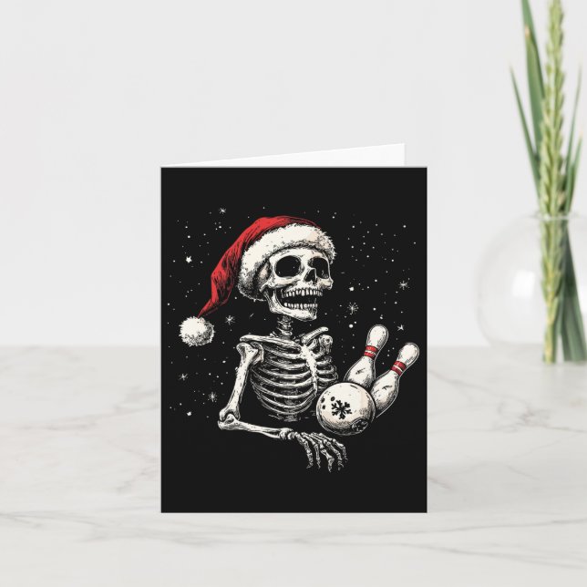 Bowling Lovers Funny Santa Skeleton Christmas Bowl Karte (Vorderseite)